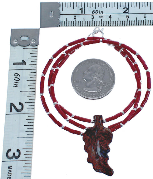 Coral And Agate Bead Leaf Southwestern Authentic Sterling Silver Necklace BX120843